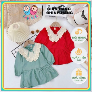 Đầm bé gái, váy đũi dài tay cho bé mặc hè thu phối cổ bèo thiết kế đuôi cá, chất đũi mềm mát Dupi 080410