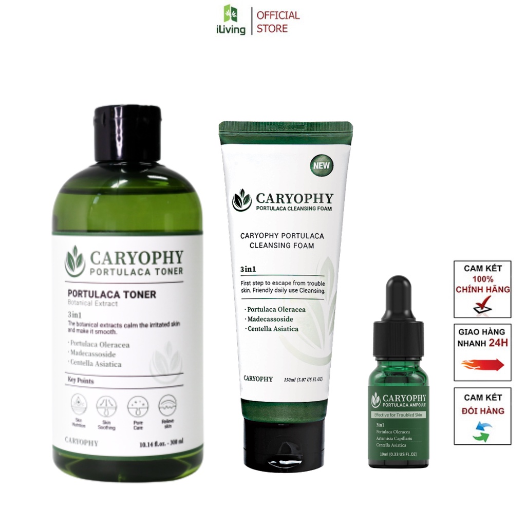 Bộ sản phẩm dưỡng chất giảm mụn ngừa thâm Caryophy Portulaca ILIVING-CARCBFSSRMTNSR