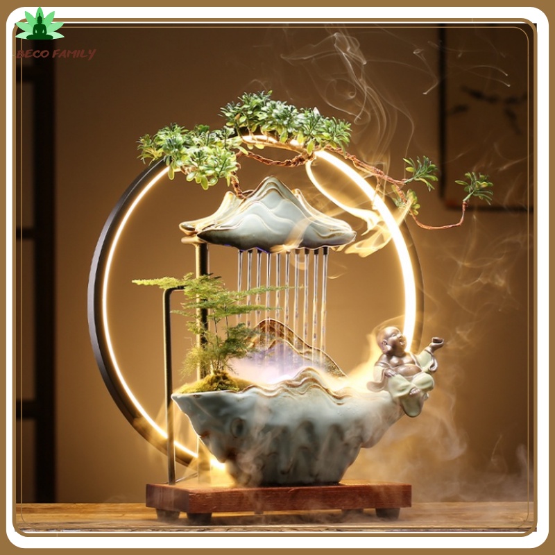 -Thác khói trầm hương nhiều mẫu phong thủy cao cấp có đèn LED trang trí gia đình decor phòng, để bàn tiếp khách