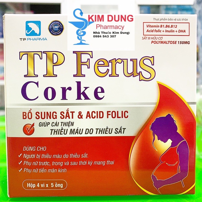 TP FERUS CORKE ( bổ sung sắt & acid folic ) dùng cho người thiếu máu thiếu sắt, phụ nữ trước và sau khi sinh......