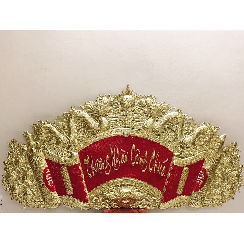 Hoành phi câu đối , Bộ cuốn thư đại tự câu đối tiếng việt bằng đồng nguyên chất 1m35 , 1m55 hàng dày