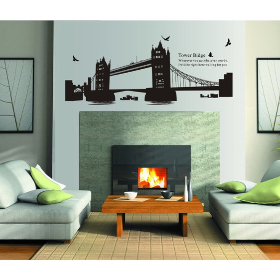 Decal trang trí tường - Cây cầu đen kèm chữ tiếng anh