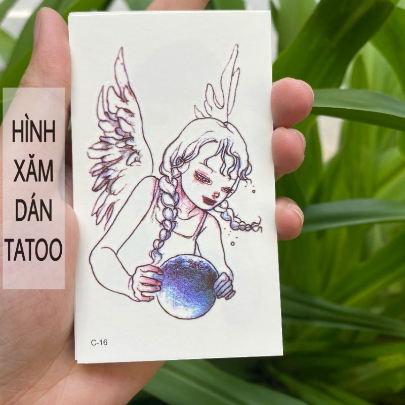 Hình xăm nàng tiên nhỏ xinh c16. Tatoo dán tạm thời size &lt;10x6cm