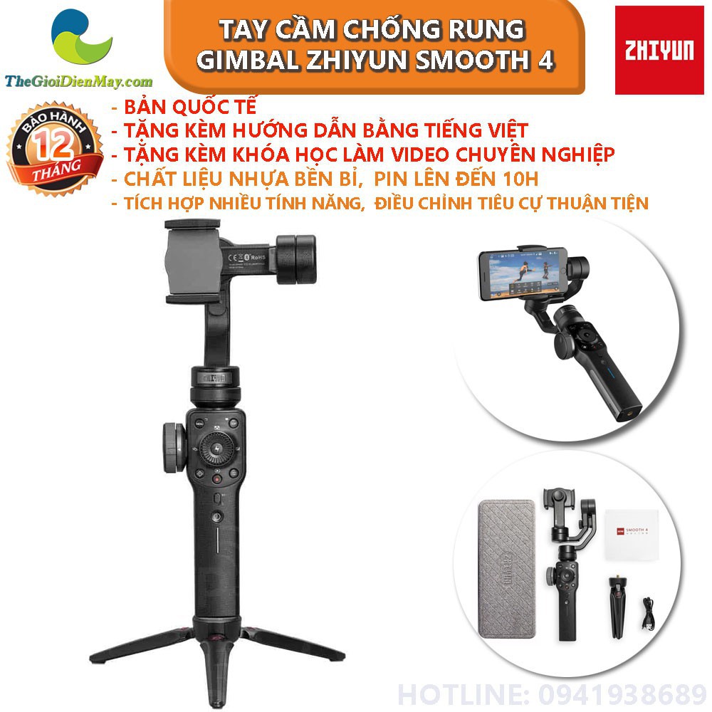 [gg4] Tay cầm chống rung gimbal Zhiyun smooth 4 - Bảo hành 12 tháng - Shop Thế Giới Điện Máy