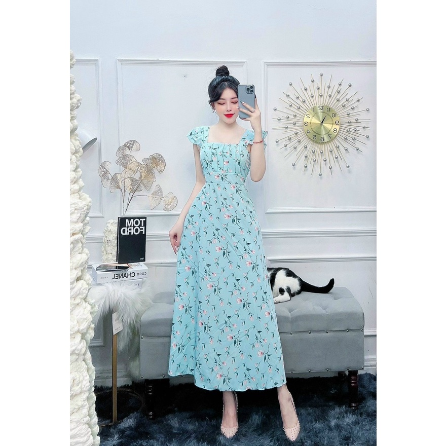 Đầm cánh tiên hoa xếp ly ngực dáng dài suông đi tiệc đi biển mặc tết siêu đẹp hình thật