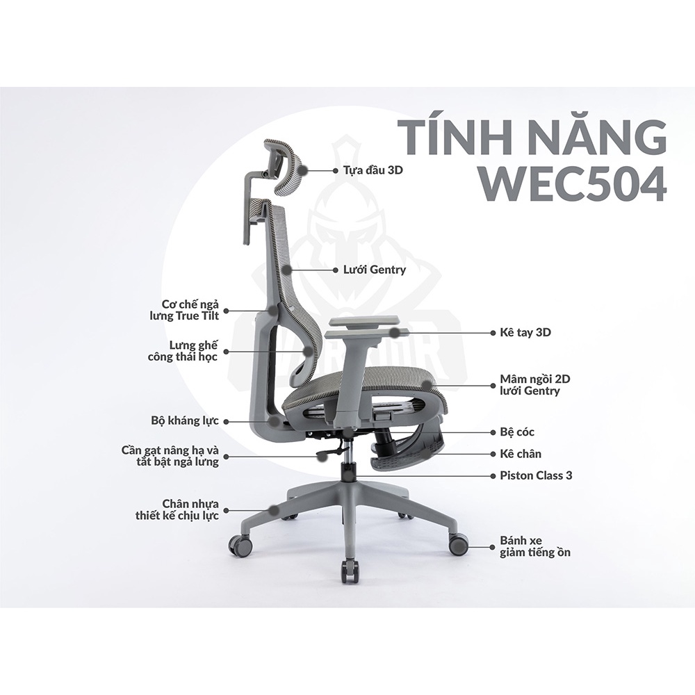 [Mới] Ghế công thái học Warrior Hero series – WEC504 (Hàng chính hãng) - Thiết kế Ergonomic bảo vệ cột sống