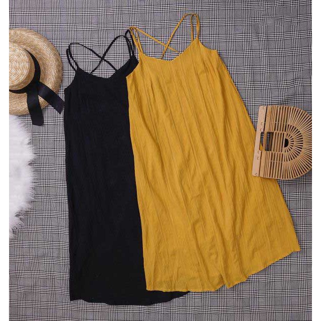 Đầm Maxi Đan Dây 2 màu (Đen, vàng) - Đầm_maxi_hở_lưng | BigBuy360 - bigbuy360.vn