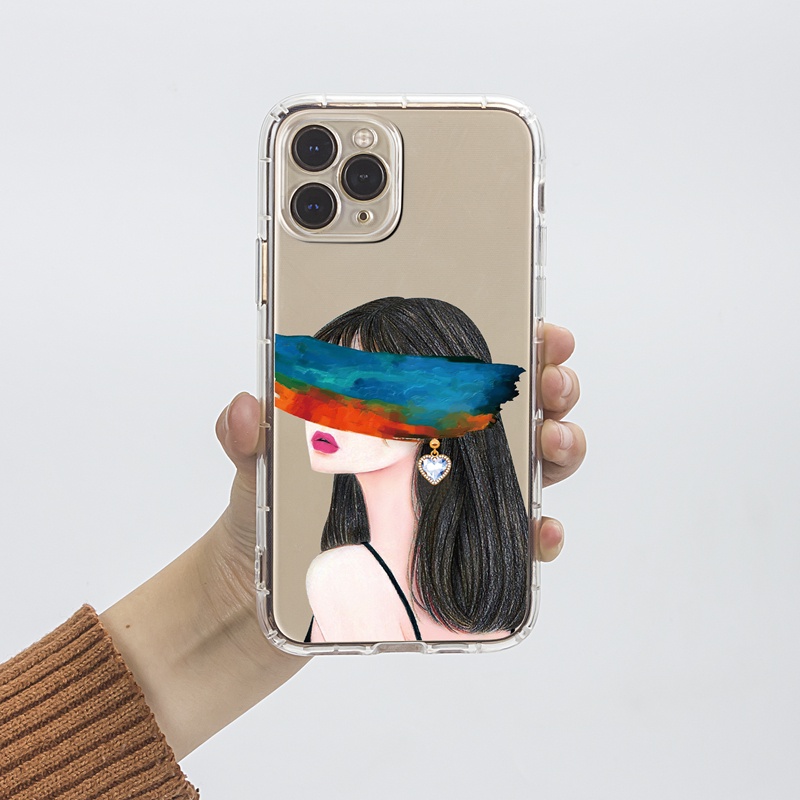 Ốp lưng iphone Ốp điện thoại Suntaiho từ TPU mẫu cô gái đeo bông tai thích hợp cho IPhone 13 12 11 X Xs XR Pro Max 8 7 Plus
