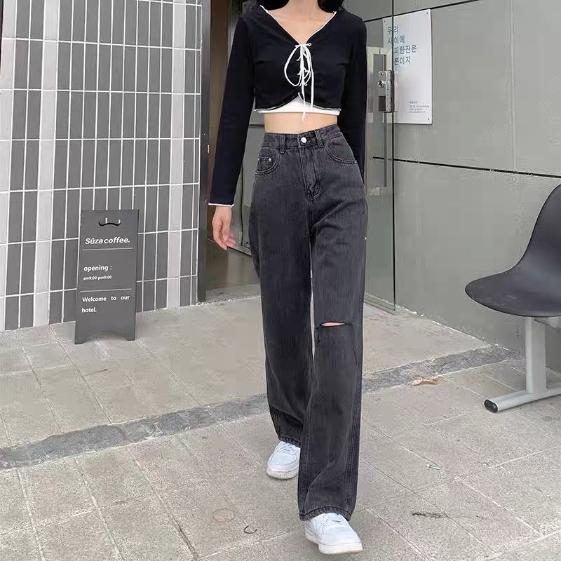 Quần jean ống rộng, quần jeans ống suông cạp cao mix mọi phong cách 2022