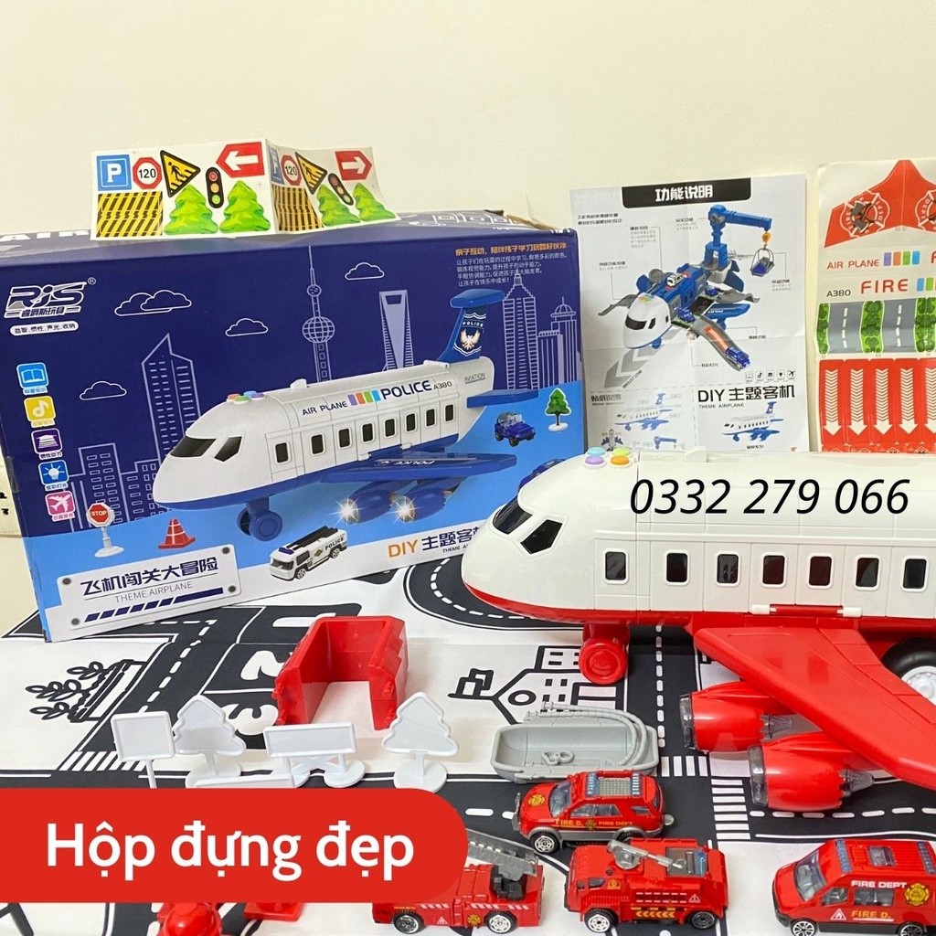 Đồ chơi máy bay lắp ghép Cỡ SIÊU LỚN, XỊN đa chức năng có âm thanh, hiệu ứng kèm 4 ô tô. Hộp đựng Đẹp - Mô Mô Home