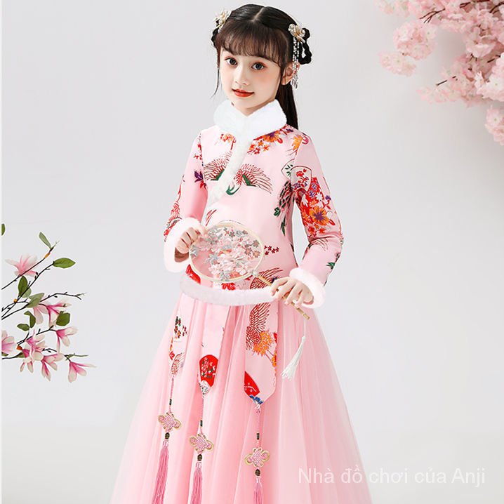 Long Sleeve Autumn And Winter Girl Matching Cherry Blossom Fairy, Cheongsam Hanfu Costume