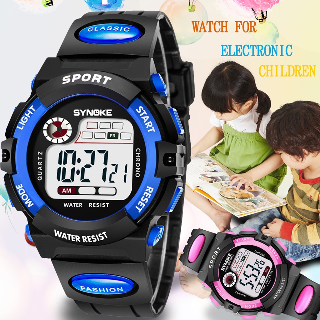 Đồng hồ trẻ em SYNOKE thể thao chống nước đa chức năng màn hình LED phát sáng kỹ thuật số