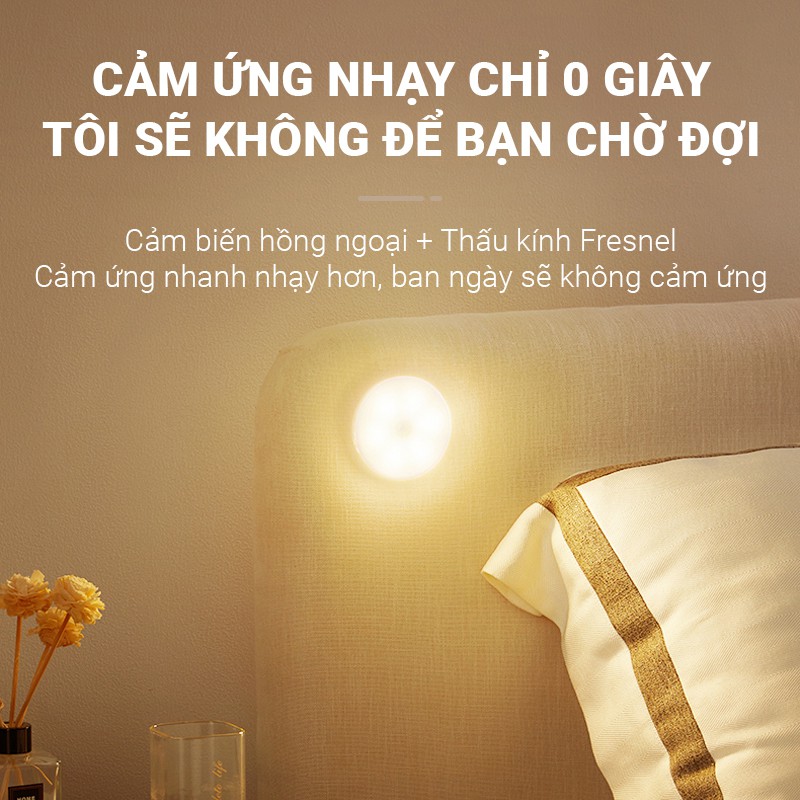 [Tặng sạc] Đèn LED tròn cảm ứng chuyển động chạy bằng pin cao cấp gắn tủ quần áo/hành lang/cầu thang/phòng ngủ/phòng tắm