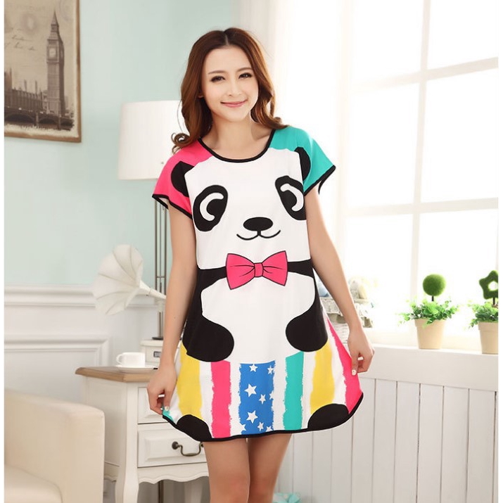 Váy ngủ cổ tròn ngắn tay in hình hoạt họa thoải mái cho nữ | BigBuy360 - bigbuy360.vn