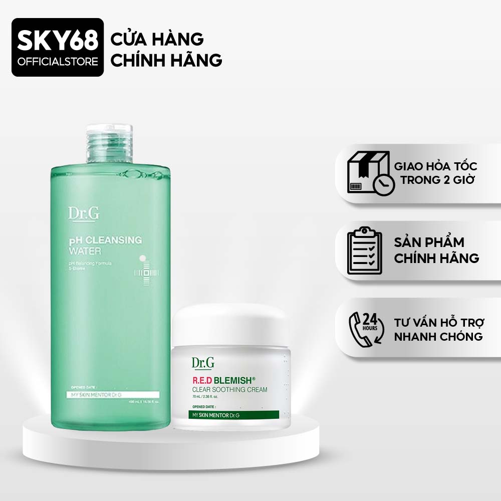 Combo 2 Sản Phẩm Làm Sạch, Ngừa Mụn Cho Da Mụn Dr.G (Tẩy Trang 490ml, Kem 70ml)