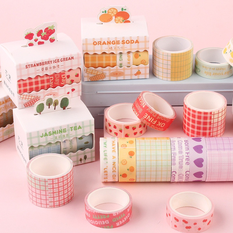 Set 3 và 6 Cuộn Sticker Washi Tape Trang Trí Sổ Lưu Niệm Nhiều Mẫu Dễ Thương