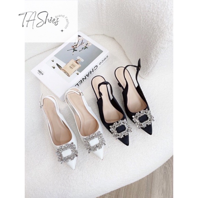 Giày cao gót SLINGBACK NỮ NHỌN 5P bít mũi đá tiểu thư sang chảnh có 2 màu Đen - Trắng Hàng loại 1 đẹp