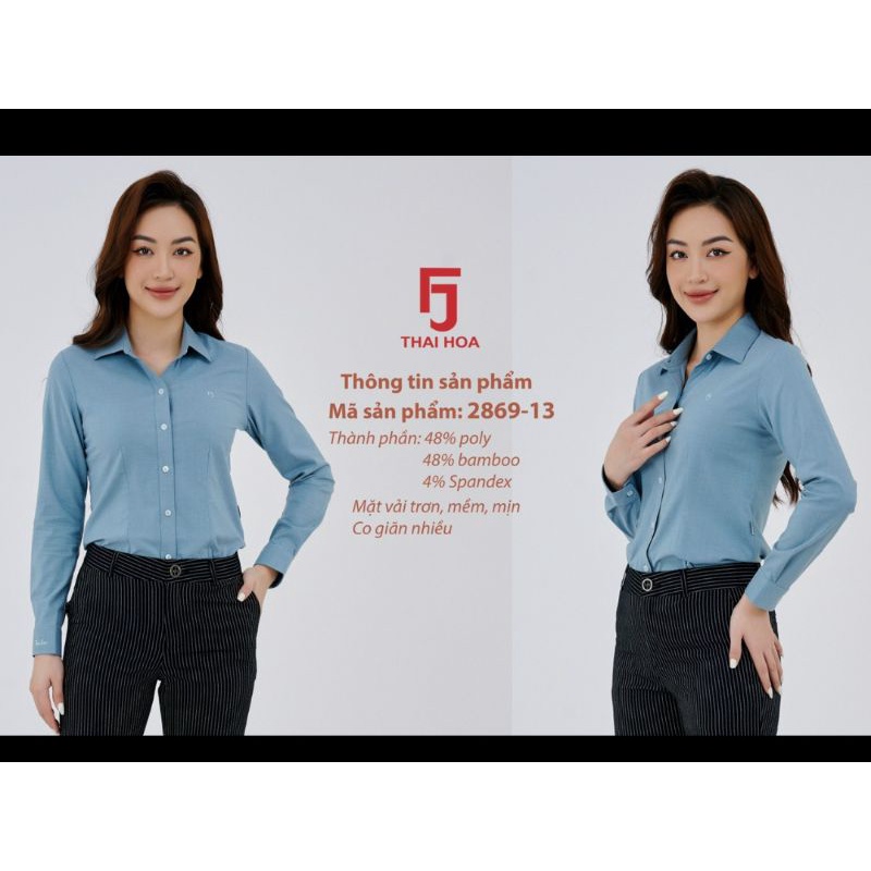 Áo sơ mi nữ Thái Hoa mã 2869 vải sợi tre co giãn 3 màu xanh