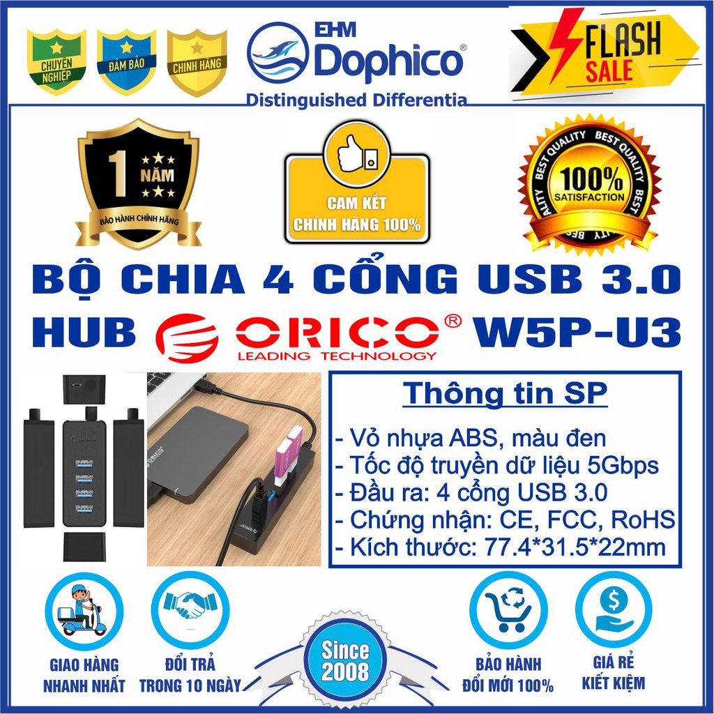 Bộ chia 4 cổng USB 3.0 – Hub Orico W5P-U3 – Chính Hãng – Bảo hành 12 tháng – USB3.0 Four – Port Hub