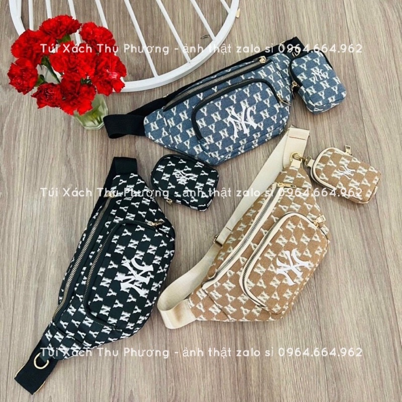 Sét đôi bao tử chữ N Y, túi đeo bụng thêu chữ 2 ngăn kèm túi nhỏ dành cho cả nam và nữ (ảnh thật shop chụp)