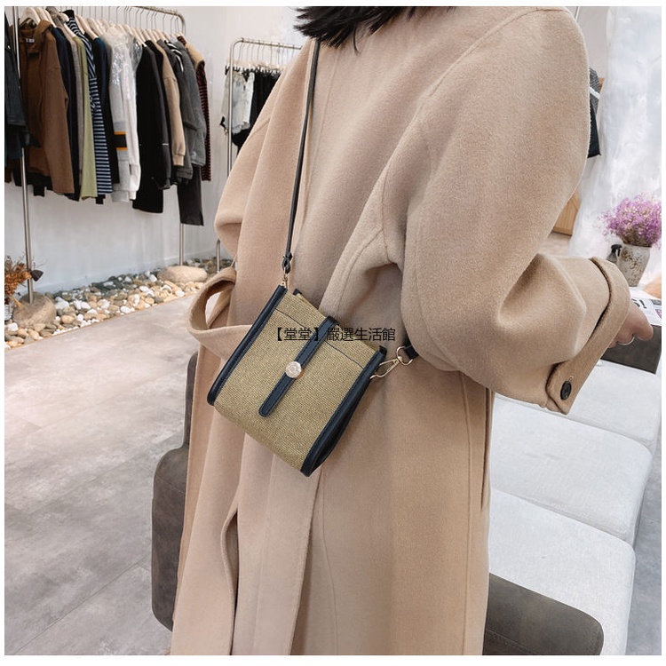 Mini Bucket Bag Phiên bản Hàn Quốc Thời trang Canvas Bag Crash Màu PU Da Phụ nữ Nhỏ Sling Bag