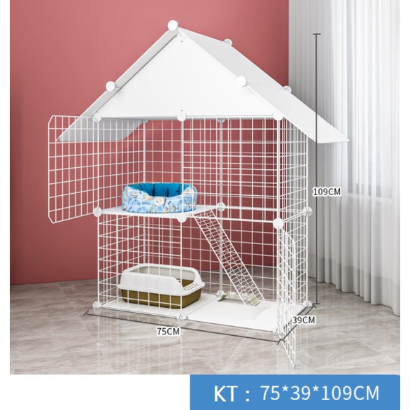 Chuồng Quây Thú Cưng Lắp Ghép Cho Mèo Đa Năng - Chuồng Chó 2 Ô Có Mái