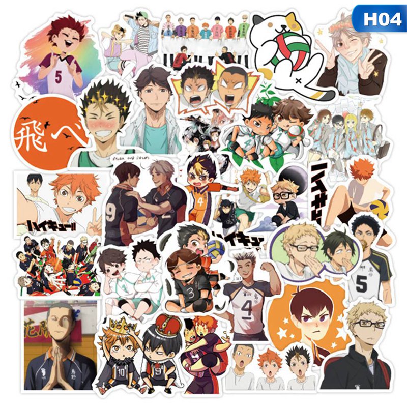 flowersqueen Set 50 sticker dán trang trí thủ công hình nhân vật anime Haikyuu