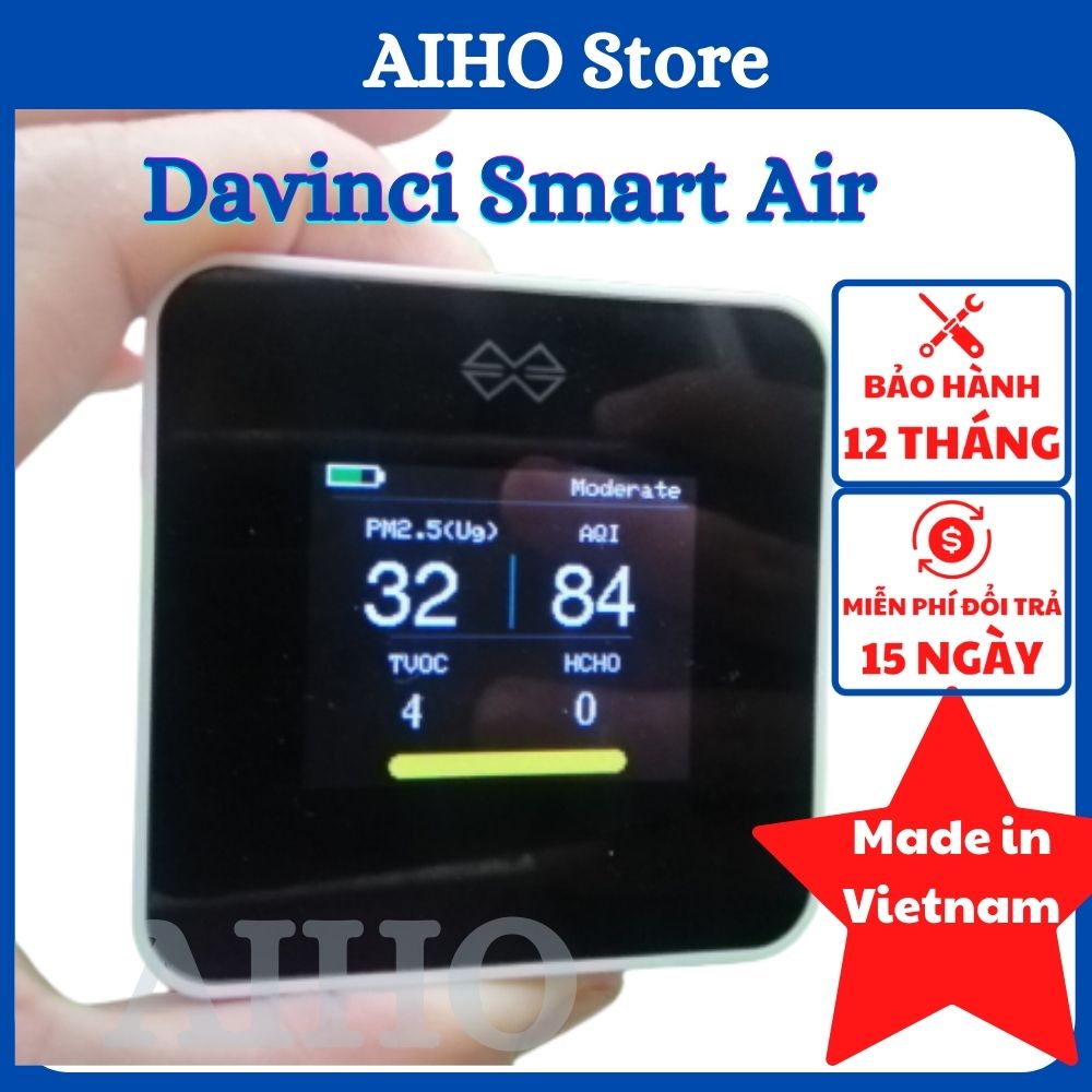 Máy Đo Chất Lượng Không Khí Kiểm Tra Nồng Độ Bụi Mịn Pm2.5 CO2 Tvoc HCHO Davinci - Aiho Shop