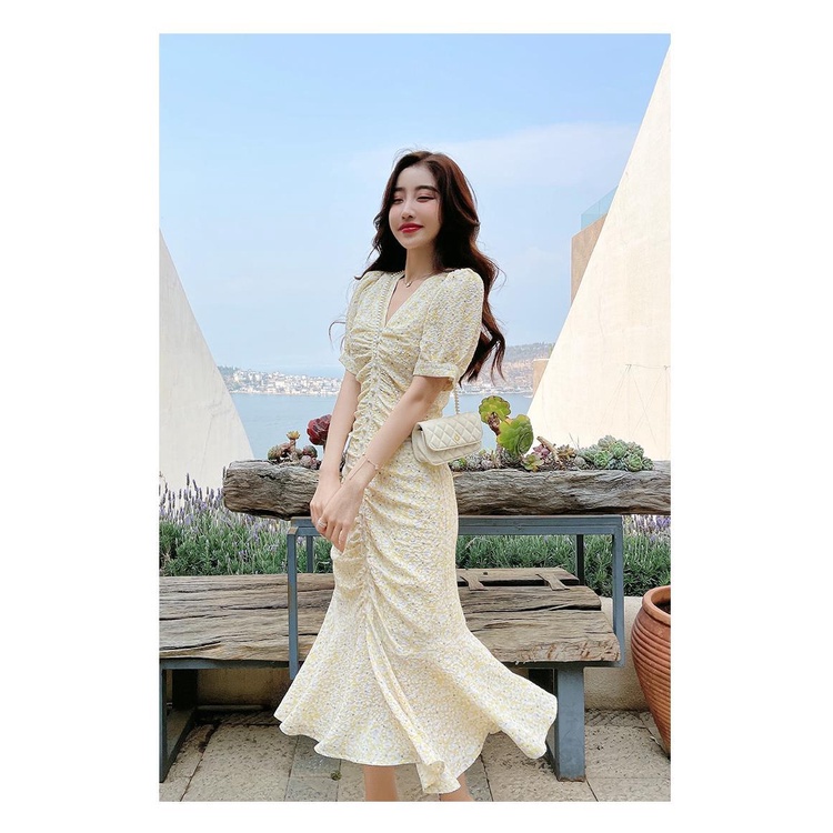 Đầm Chiffon Ngắn Tay In Hoa Thanh Lịch Dành Cho Nữ
