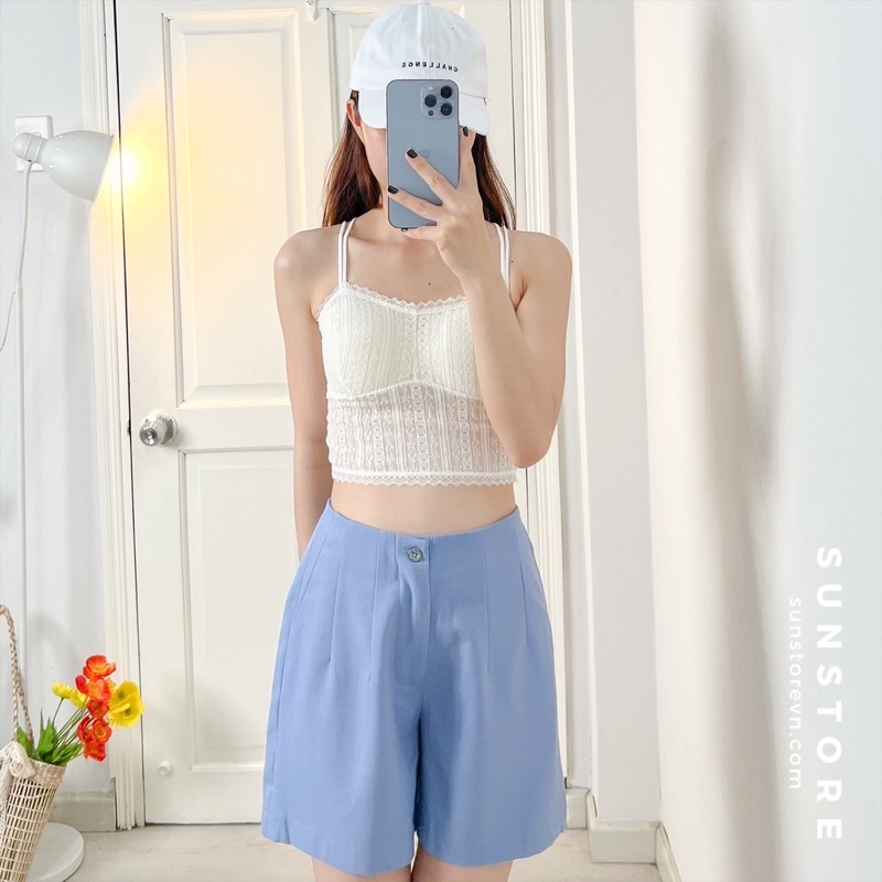 Quần short nữ ống rộng, quần đùi sooc lưng liền xếp ly có túi 4 màu