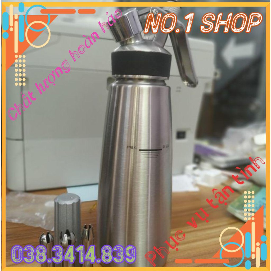 [hình ảnh thật] Bình xịt kem mosa inox 500ml