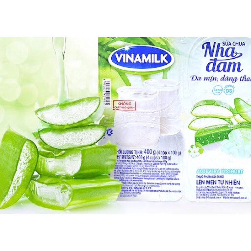 Sữa chua VINAMILK có đường và nha đam lốc 4 hủ 100g rất tốt cho cơ thể và da