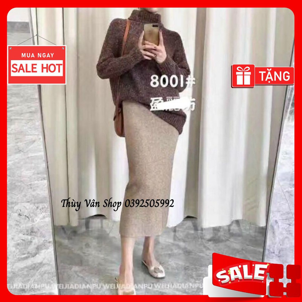#8001 Chân váy len lông mịn, chân váy dài maxi ~80cm loại 1 Quảng Châu