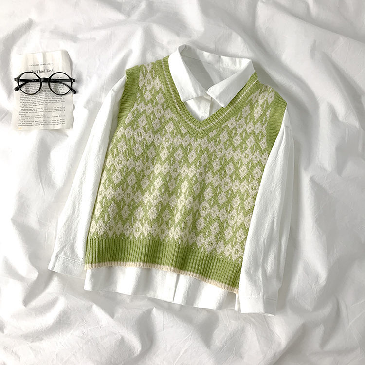 Áo Sweater Dệt Kim Sát Nách Màu Cà Phê Sọc Ca Rô Kiểu Hàn Quốc Thời Trang Mùa Thu Cho Nữ