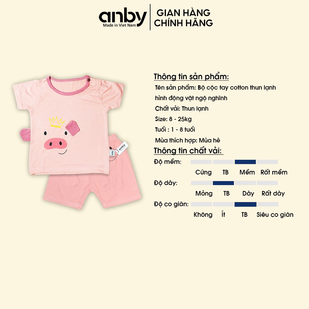 Quần áo trẻ em ANBY cho bé từ 1 đến 5 tuổi bộ cộc tay thun lạnh hình động vật ngộ nghĩnh