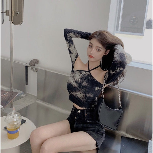 Áo thun COZOK tay dài trễ vai thiết kế dây đan chéo quyến rũ