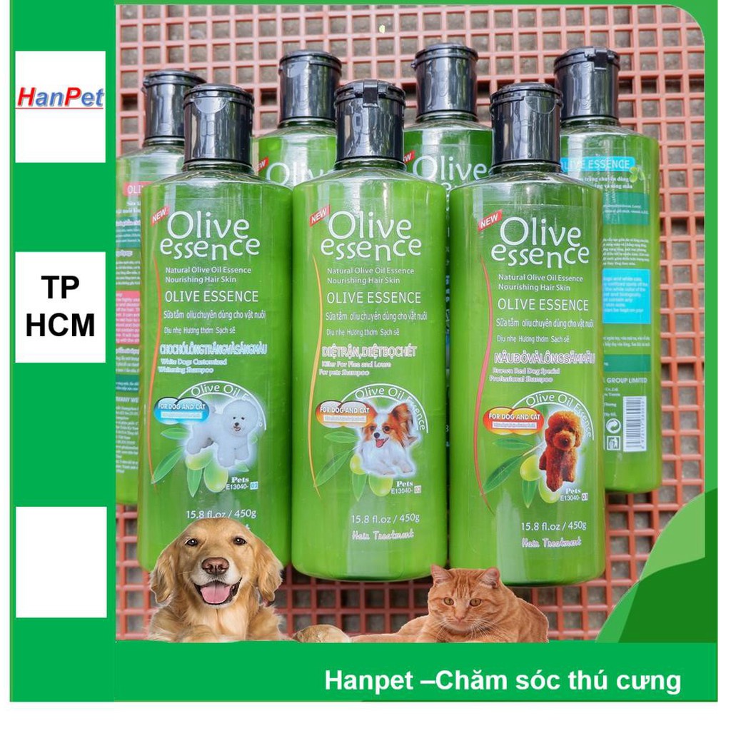 Sữa tắm tinh dầu ô liu chó mèo - Sữa tắm OLIVE dưỡng lông - 450ml loại chống rụng lông - dầu gội thú cưng