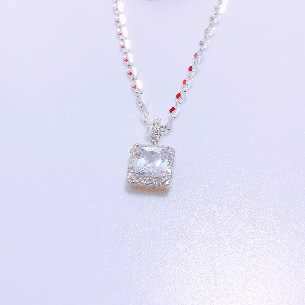 Dây chuyền nữ bạc ý s925, dây chuyền mặt đá vuông sang chảnh