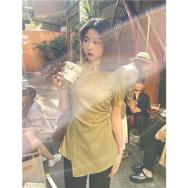 Sườn Xám Cách Tân Tay Ngắn Xẻ Tà Phong Cách Trung Hoa Cổ Điển Thời Trang Mùa Hè Mới Cho Nữ