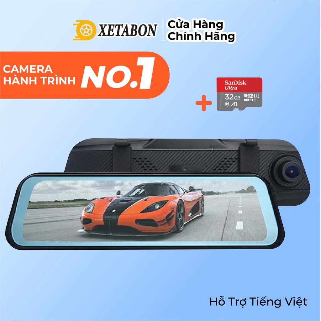 Camera hành trình gắn gương D10, cảnh báo va chạm, màn hình full HD, bảo hành 12 tháng