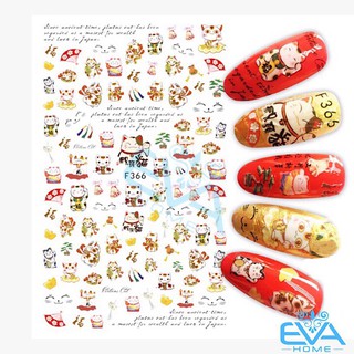 Miếng Dán Móng Tay 3d Nail Sticker Hình Mèo Thần Tài F366