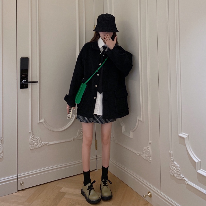 SUXI Áo khoác blazer nhung màu trơn phối nút phong cách Hàn Quốc thiết kế mới thời trang mùa thu cho nữ