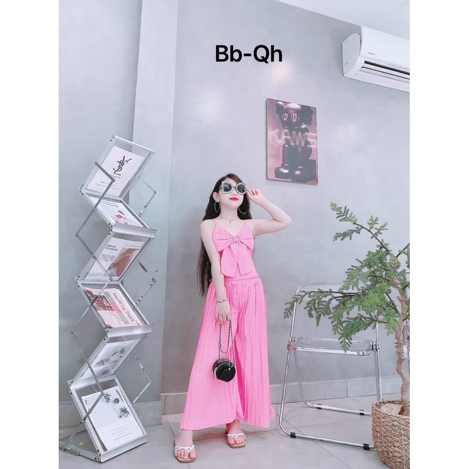 Set nơ to quần xuông dập ly bé gái