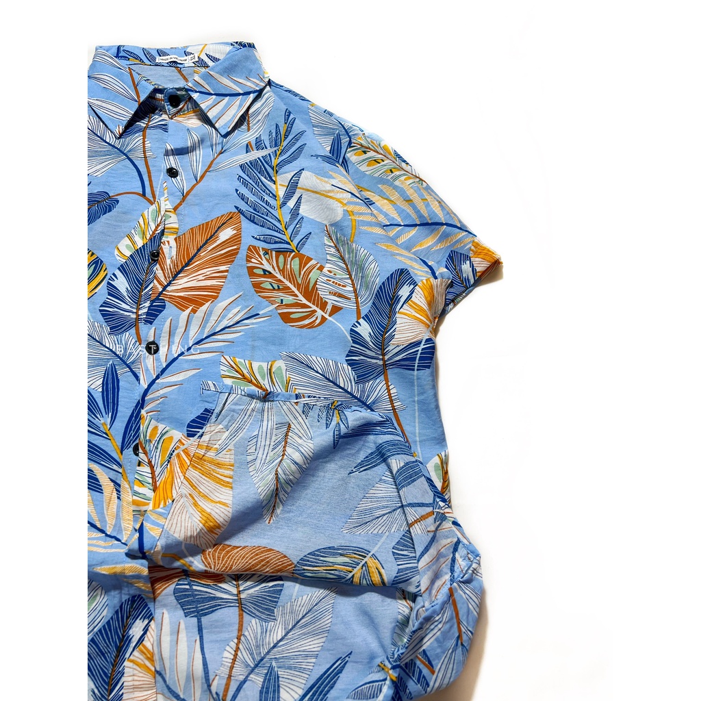Áo sơ mi đi biển - Lá nâu , lá 6 - Đồng phục đi biển nam nữ vãi đũi - Sơ mi hoa lá Hawaii