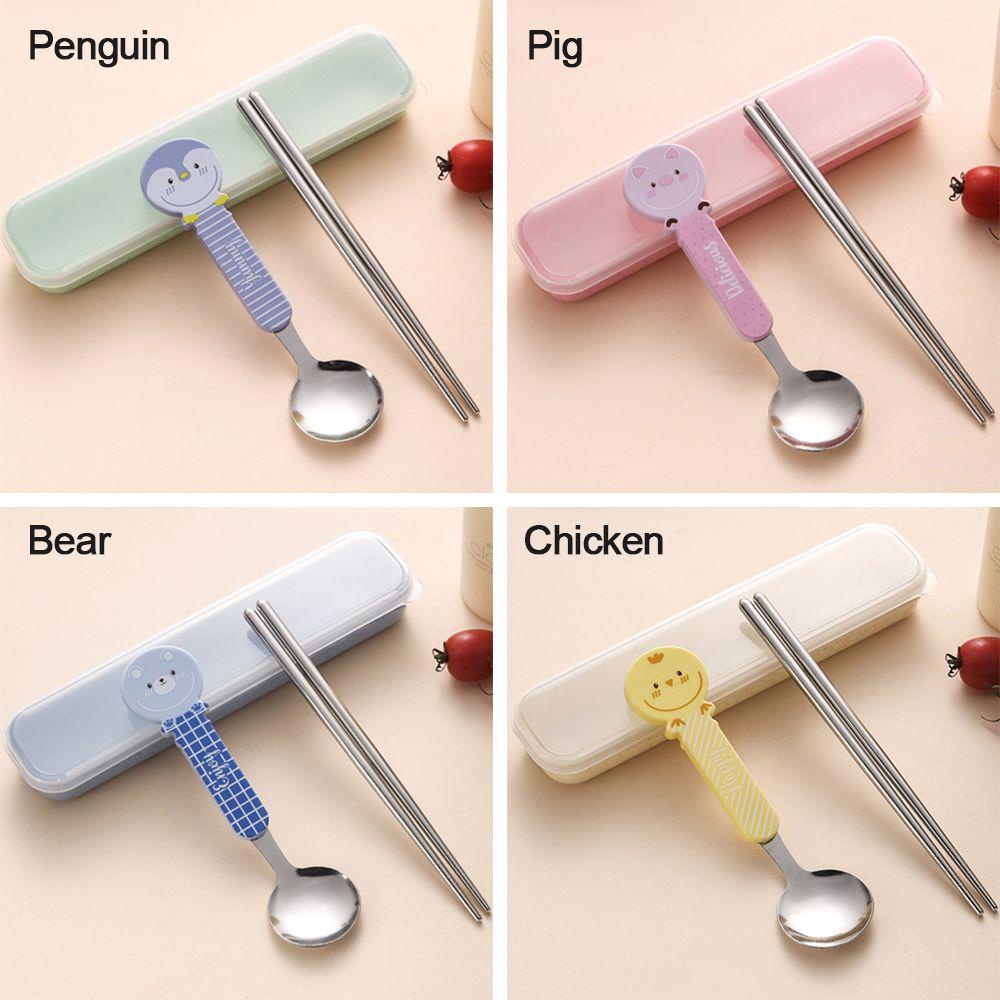 Set 2 Dụng Cụ Ăn Uống Di Động Bằng Thép Không Gỉ PP Cho Bé
