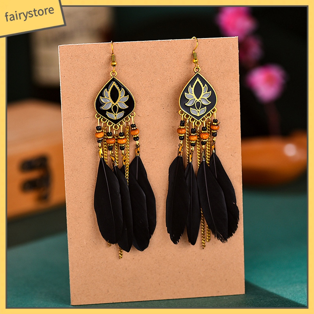 Khuyên Tai Dáng Dài Phối Lông Vũ Phong Cách Bohomian