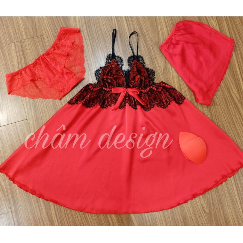 váy đỏ kết hợp ren mi đen(hàng thiết kế độc quyền)