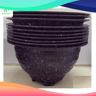10 chậu nhựa trồng hoa, cây cảnh giả đá đen cường hằng t380