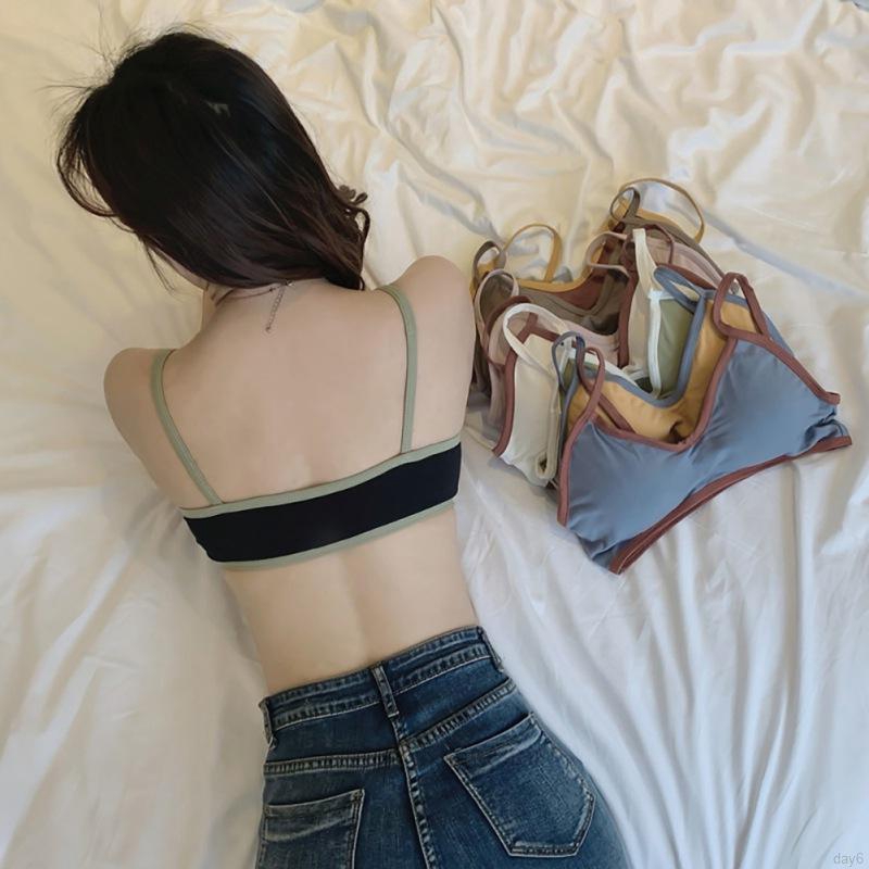 Áo Lót Nữ Không Gọng Phối Màu Tương Phản Phong Cách Retro Nhật Bản