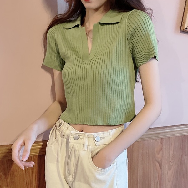 Áo thun dệt kim SUXI đơn giản phong cách cổ điển cho nữ